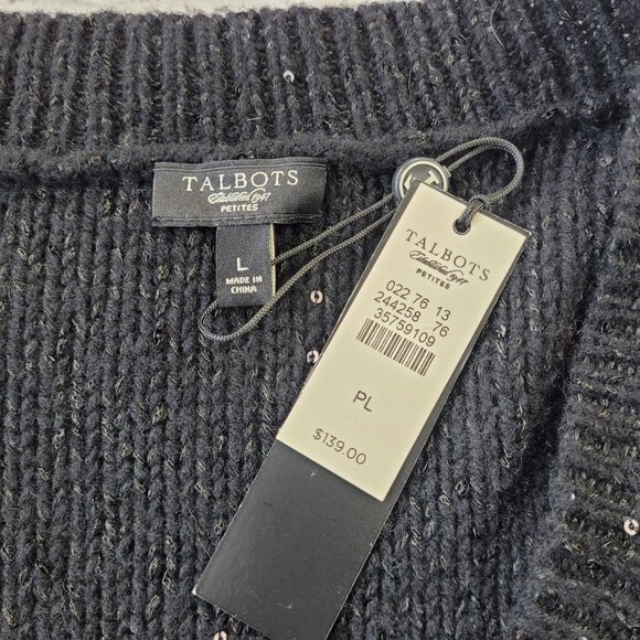 NWT Talbots Woman’s black buttoned cardigan sweater dolman elbow sleeve L Petite - Picture 8 of 10